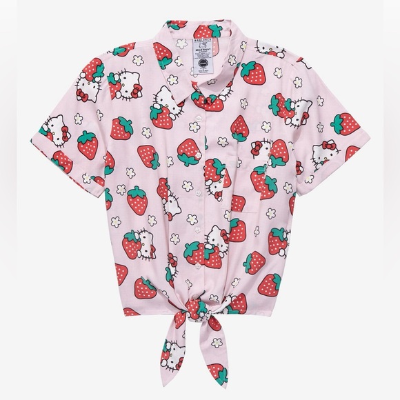 HELLO KITTY
Sanrio Hello Kitty Strawberries Women's Tie-Front Woven Top Size S - Picture 1 of 13